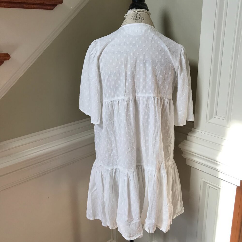 Emerson Fry Isla Mini Dress Womens XS Small White Short Sleeve Cotton Swiss Dots - Picture 11 of 12